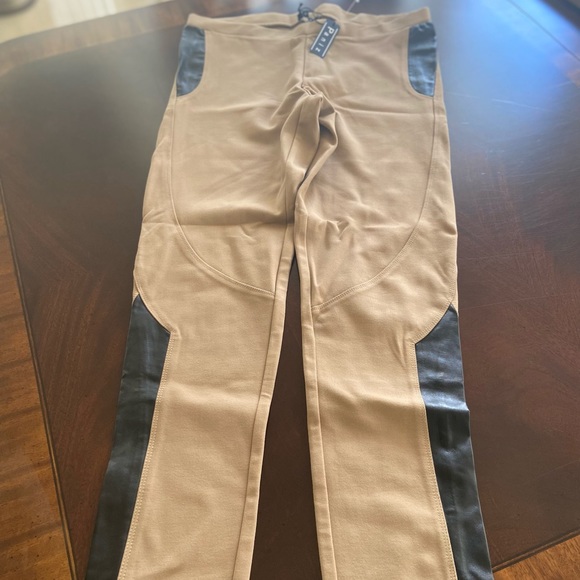 Paniz Beige Faux Leather Panel Pants-Leggings size L - Picture 1 of 10